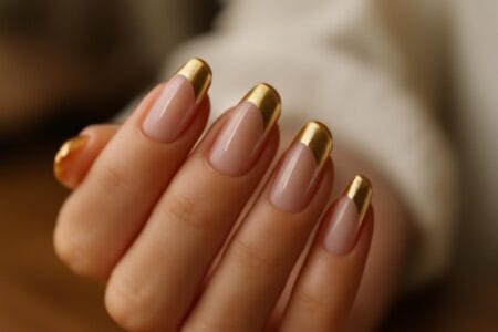 Luksusowy złoty french tip – trendy manicure na 2026 rok